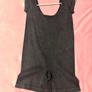 Black Ribbed Sleeveless Romper